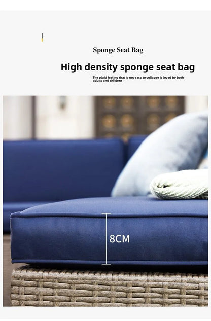 Rattan Garden Furniture Set, Outdoor Corner Sofa Couch, Handwoven Rattan Patio Conversation Set, Cushions and Glass Table