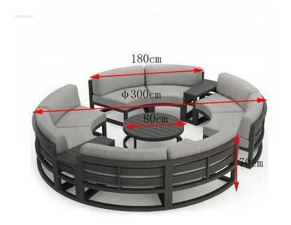 Outdoor Waterproof Sun Protection Garden Sofas Curved Outdoor Sofa Aluminum Alloy Courtyard Villa Reception Sofa Coffee Table L