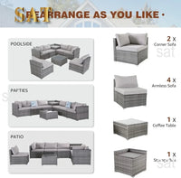 A 8 Pieces Patio Furniture Set Wicker Outdoor Conversation Set Rattan Sectional Sofa Set w/Storage Box & Glass Coffee Table