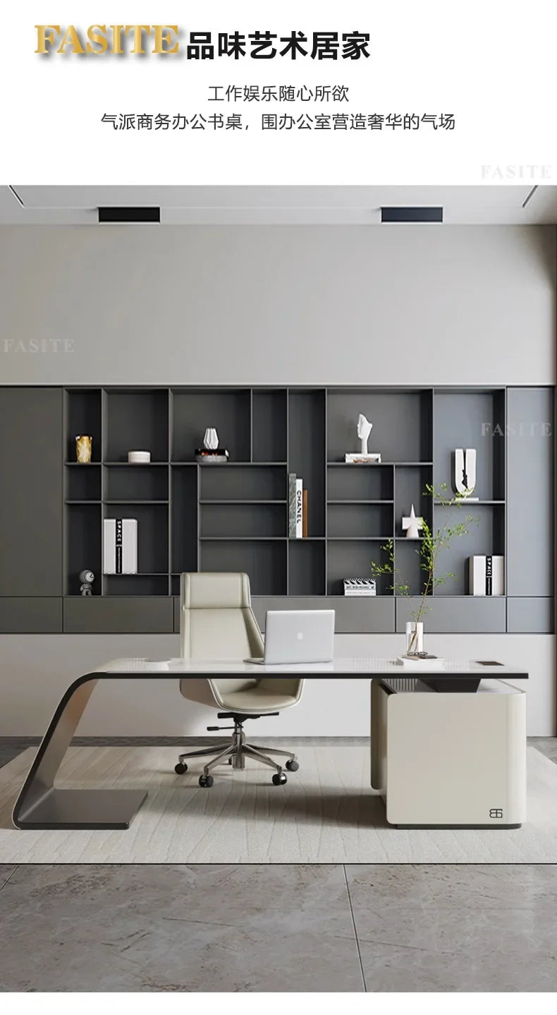 High end light luxury stone table, high-end office desk and chair combination, home L-shaped computer, high-end medical beauty
