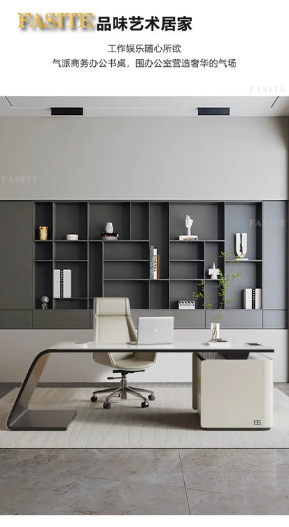 High end light luxury stone table, high-end office desk and chair combination, home L-shaped computer, high-end medical beauty