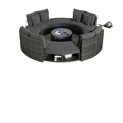 v Outdoor Furniture Sets Luxury Circular Outdoor Rattan Camping Garden Patio Set Complete Lounge 127.9 x 127.9 x 33.1 inches