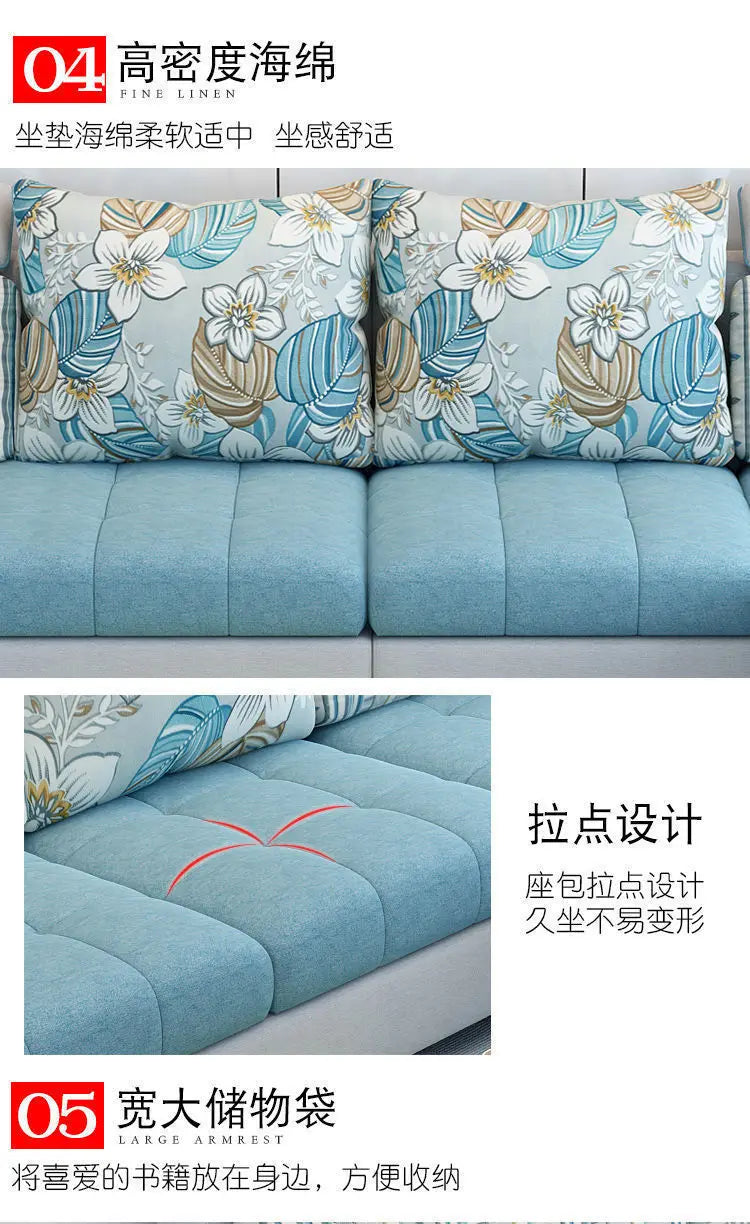 Fully Furnished Living Room Modern Fabric Sofa 3-Seater Removable Washable Cotton Linen Apartment Size