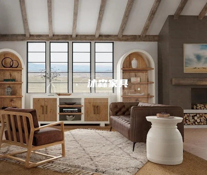 Retro solid wood simple bookcase American country white arched bookshelf display study floor locker