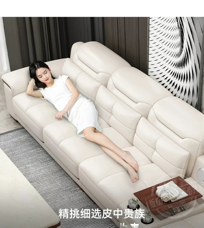 LH light luxury leather sofa first layer cowhide living room size apartment living room modern and simple