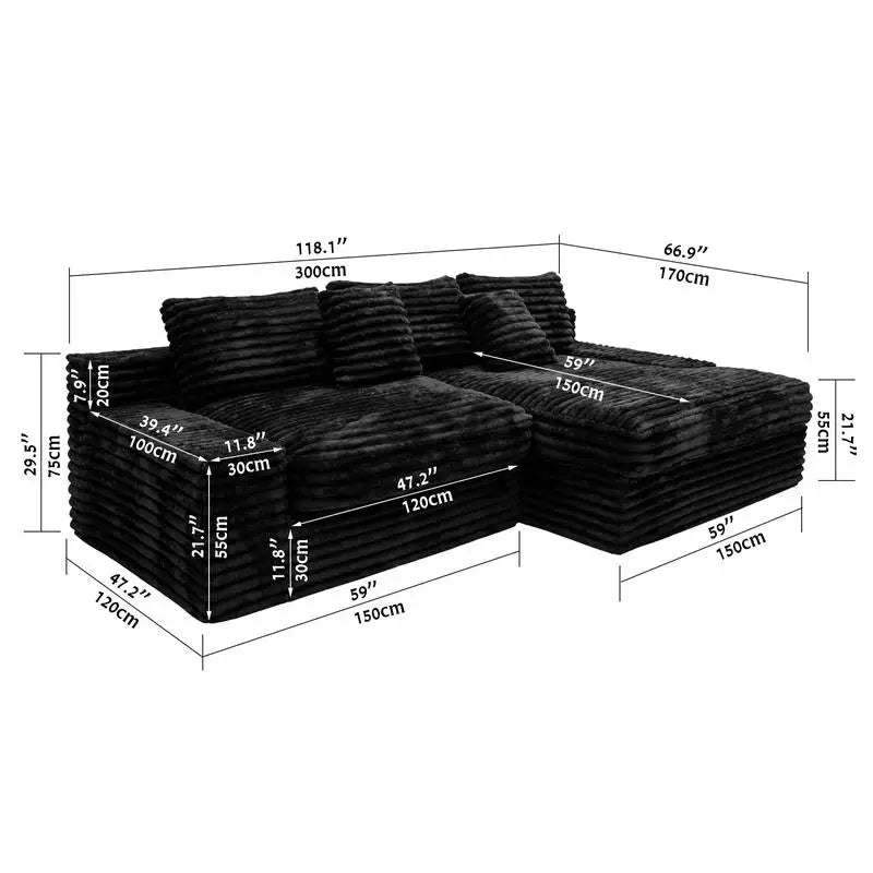 Modular Sectional Sofa Set, Upholstered Couch for Living Room or Bedroom, No Assembly Required, 2PC Free Combination, Plush