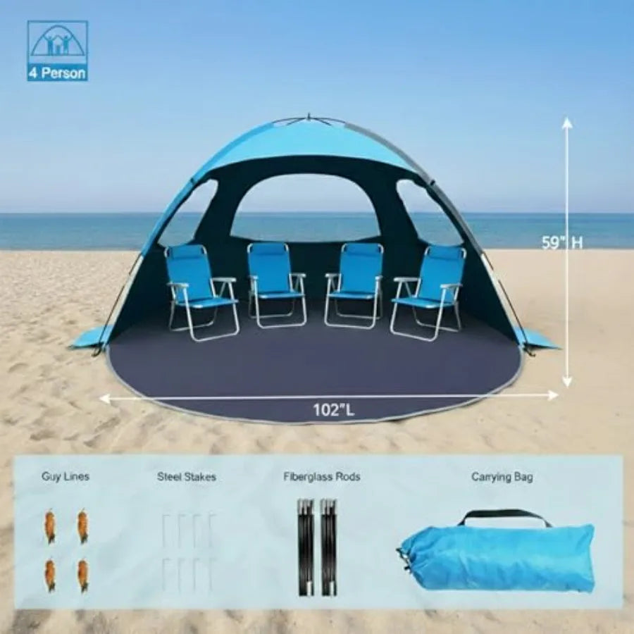 Beach Tent Sun Shelter with UPF 50+ UV Protection Lightweight Easy Setup Portable Beach Canopy for Family Large Space for Beach