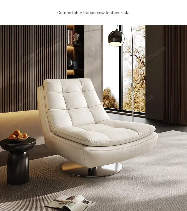 Genuine Leather Couch Single Minimalist Cream Style Living Room Small Apartment Bedroom Leisure Chair