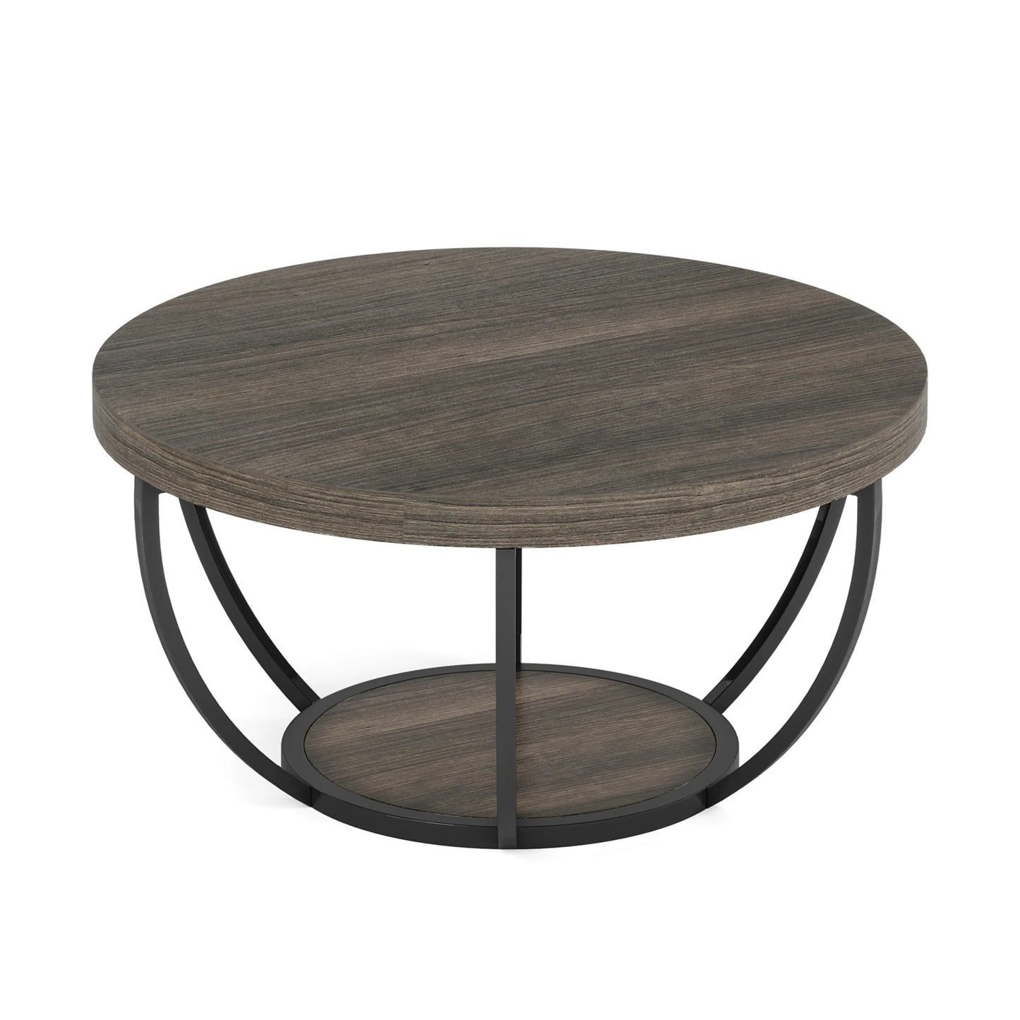 Tribesigns 31.7" Round Coffee Table, Industrial 2-Tier Circle Coffee Table with Storage Shelves, Modern Wooden Sofa Side Table