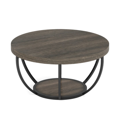 Tribesigns 31.7" Round Coffee Table, Industrial 2-Tier Circle Coffee Table with Storage Shelves, Modern Wooden Sofa Side Table