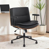 Office Desk Chair with Armrests amp Wheels, Modern Walnut Swivel Rolling Executive Task Chair, PU Leather Vanity Chair with Lumb
