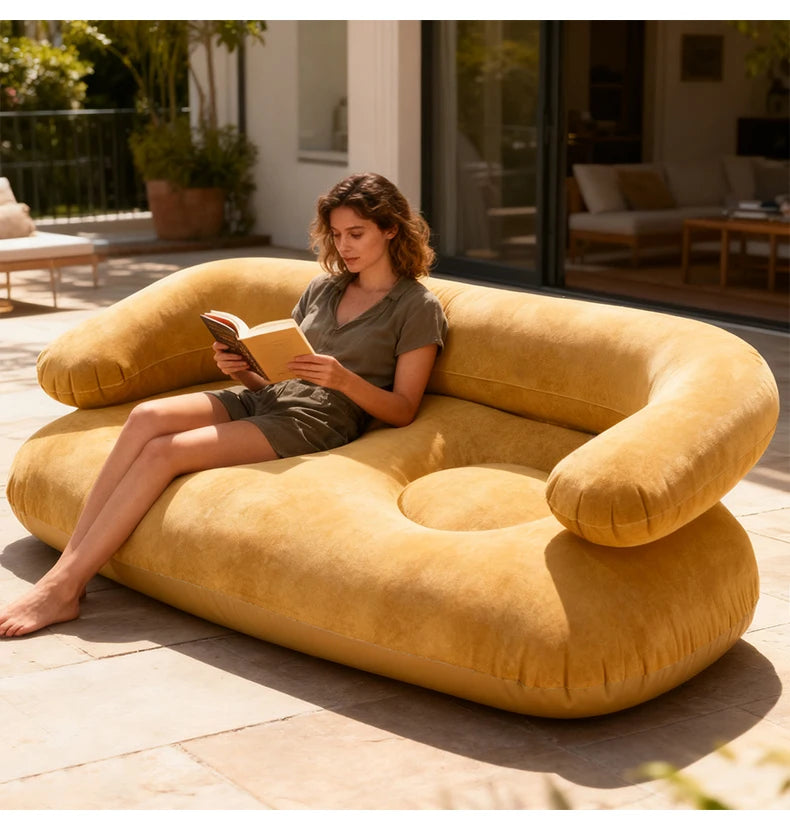 Double Inflatable Air Sofa Two-Seater Lazy Couch Heavy Duty Leak Proof Inflatable Lounge Furniture Indoor Outdoor Camping