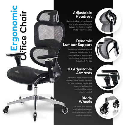 Ergonomic Office Chair with Adjustable Armrests, Lumbar Support, and Mesh Material