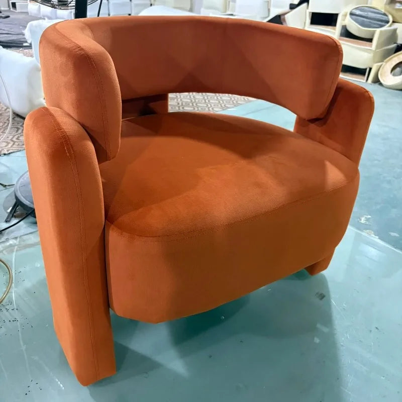 Nordic Chaise Loung Frosted Velvet Accent Chairs Curved Backrest Solid Wood Frame High Density Sponge Living Room Single Sofas