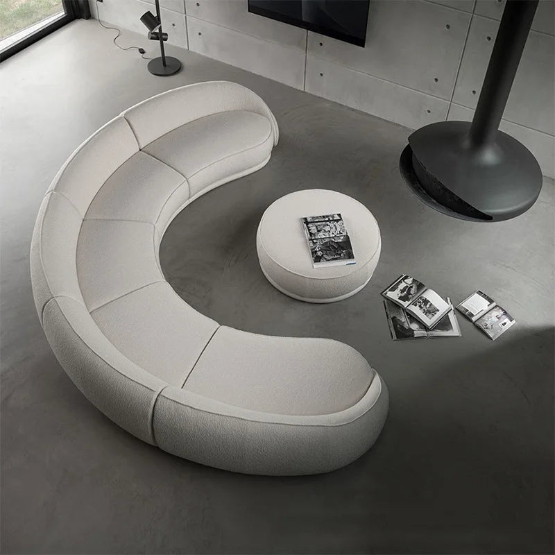 Luxury Nordic Lambswool Sofa Modern Curved Corner Living Room Sofas Stylish Comfort White Large Couch for Home Hotel Furniture