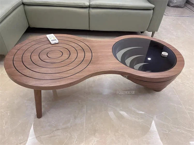 Tables basses design en bois massif, meubles de salon de luxe pour la maison, Table d'appoint de canapé, Table centrale ronde moderne en verre trempé