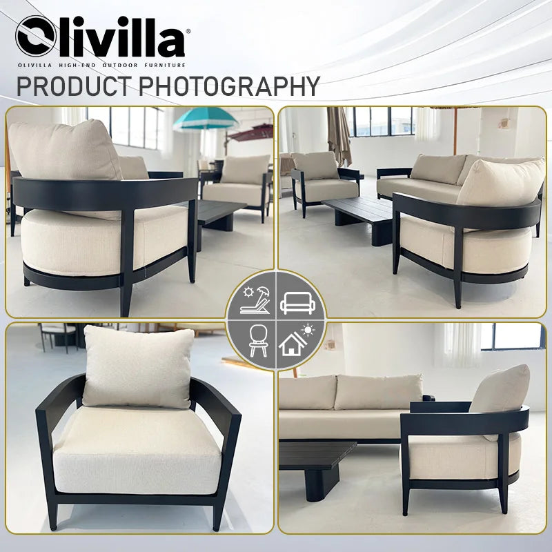 Modern Aluminum Alloy Lounge Sofa for Guesthouse Courtyard Villa Hotel Sunroom Open-air Furniture Set Garden Outdoor Sofa Couch