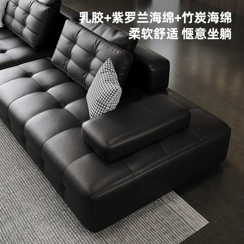Italian minimalist first-layer cowhide sofa villa living room large apartment high-end all-leather Lawrence sofa