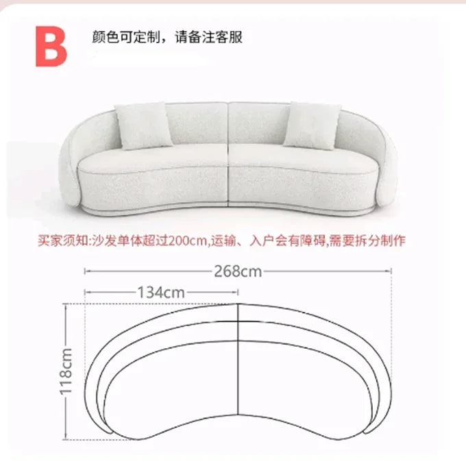 Sili Style Living Room Moon Faux Leather Fabric Nordic Designer Semi-Arc Light Luxury Cashew Curved Sofa living room furniture