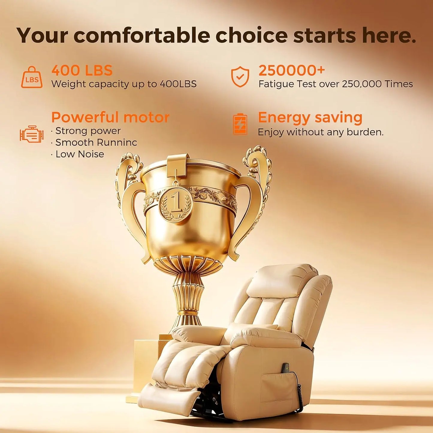 Power Lift Recliner Chair with 8-Point Massage & Heat, Dual Remote, USB/Type-C Ports, Easy-Clean Leather, Width, Customized