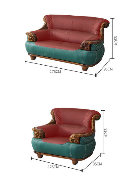 New Chinese-style thick leather sofa with solid wood 123 living room combination large apartment villa furniture  FT