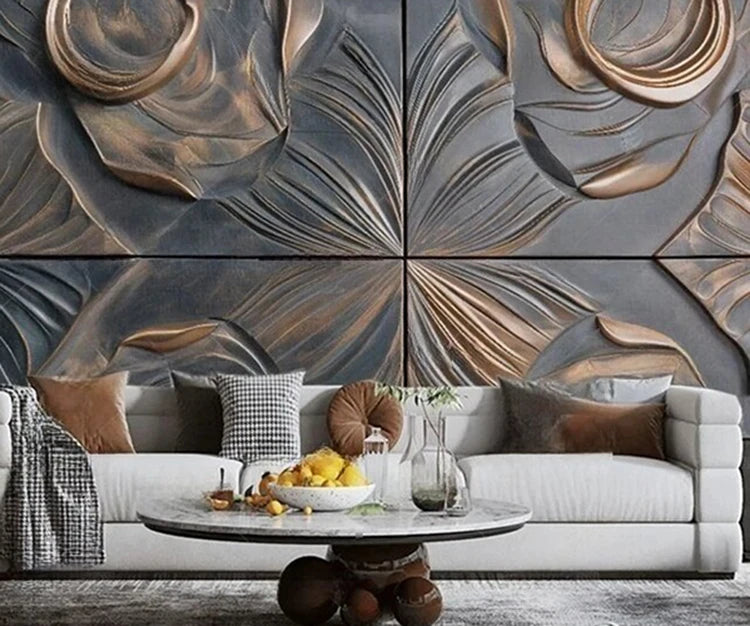 MU8844 Modern high-end golden gilded rock plate TV sofa background wall paper mural