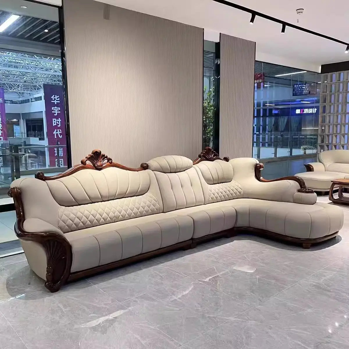 European leather sofa first layer cowhide combination living room villa luxury ebony sofa style fully furnished small apartment