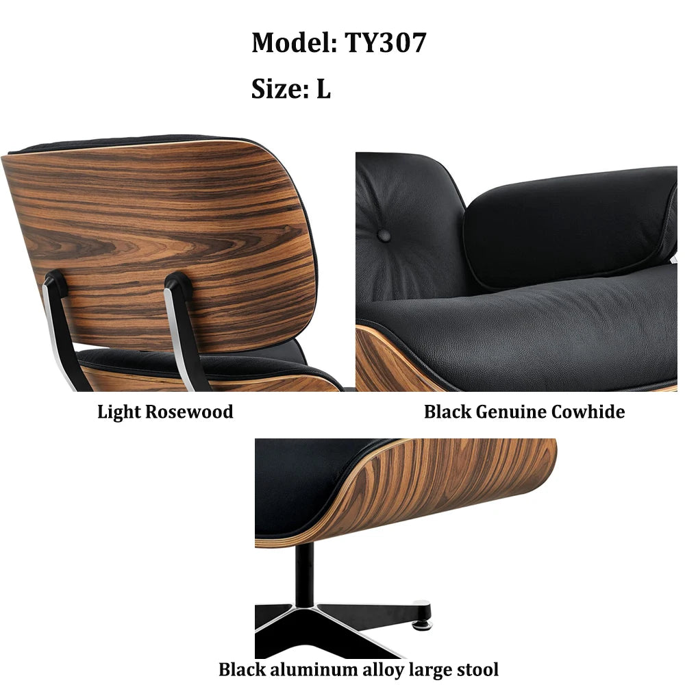 Top Layer Cowhide Classic Recliner with Free Ottoman Armchair Swivel Lounge Chair Furniture Leisure Chair Premium Set for Living