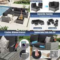 Patio Furniture Set Wicker Rattan Outdoor Sectional Conversation Set with Coffee Table and Thick Cushions