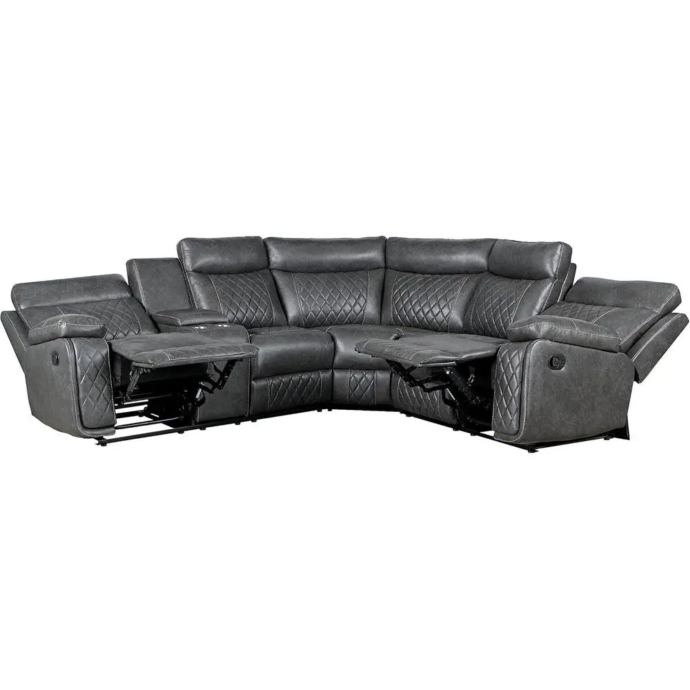 Manual Reclining L-Shaped Leather Sectional Sofa with Storage and Cup Holders for Home Theater Living Room