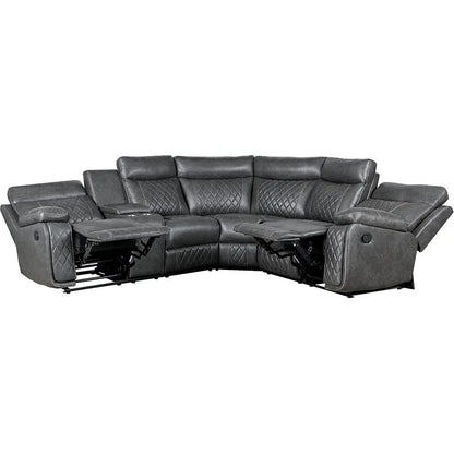 Manual Reclining L-Shaped Leather Sectional Sofa with Storage and Cup Holders for Home Theater Living Room