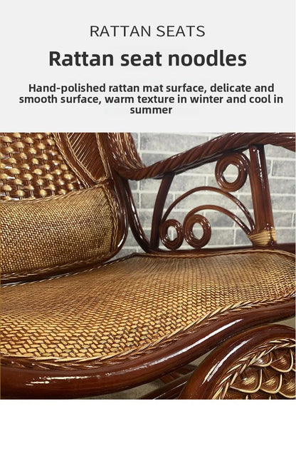 Natural rattan chair, balcony high-end rocking recliner, adult home living room, elderly nap rattan weaving
