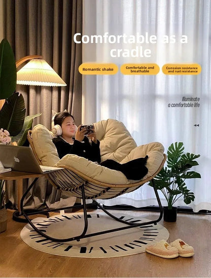 PE Rattan Weave Rocking Chair Lie Down or Sleep Lunch Break Chair Living Room Balcony Chaise Longue Adult Kid Recliner Lazy Sofa