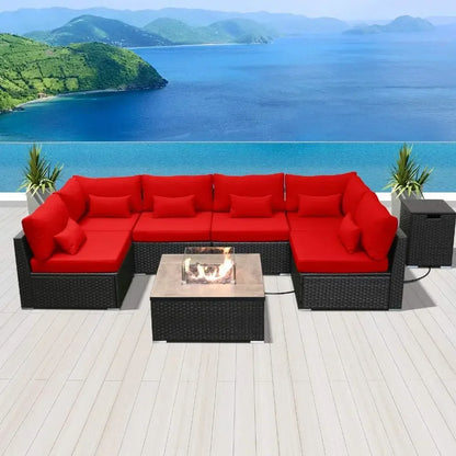 #For Patio Furniture Sectional Sofa with Gas Fire Pit Table Outdoor Patio Furniture Conversation Sets Propane Fire Pit&