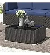 PatioLix 8 Piece Patio Furniture with 44"Propane Gas Fire Pit Table. Outdoor Sectional Conversation Set Wicker Rattan Sofa