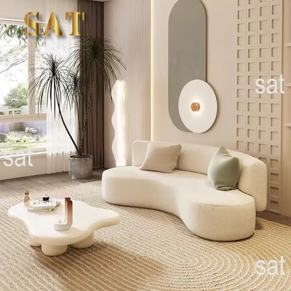 # Creamy Style Italian Minimalist Office Reception Sofa Set New Curved Fabric Sofa Creamy Small Living Room Furniture