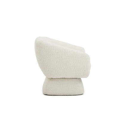 White Boucle swivel Chair, Solid Wood Frame, Modern Leisure Armchair, Ideal for Living Room & Bedroom