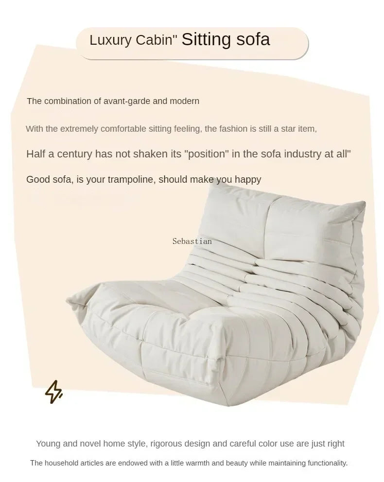 Single Casual Sofa Chair with Cat Scratch Leather Nordic Togo Lazy Caterpillar Sofa Bedroom Living Room Balcony Suede Sofa