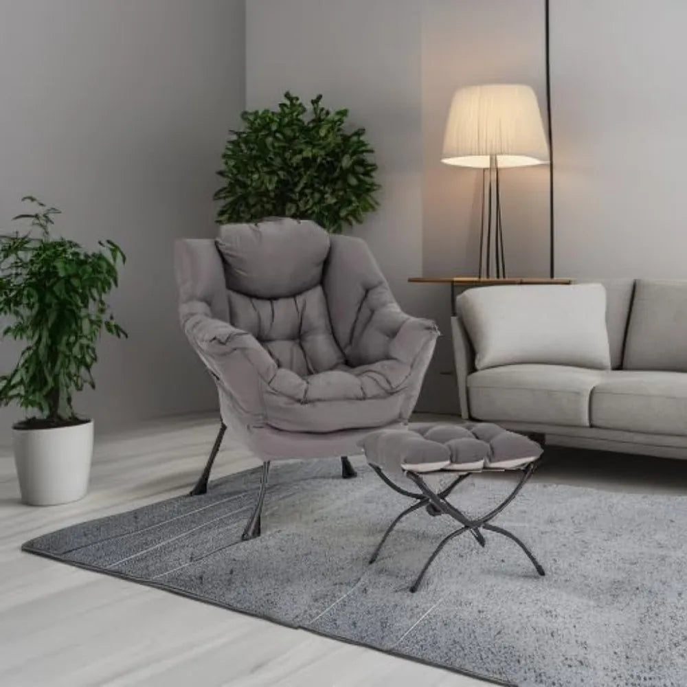 Lazy Chair with Ottoman, Modern Accent Leisure Upholstered Lazy Sofa , Contemporary Lounge Reading Chair with Armrests