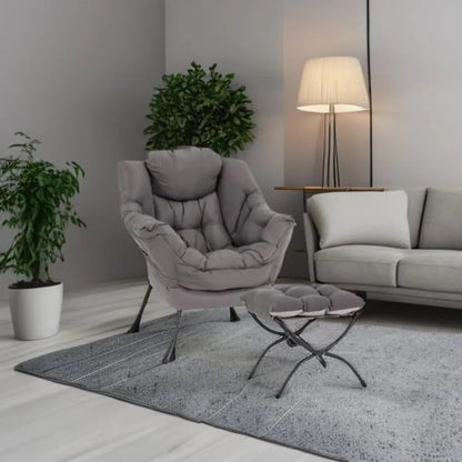 Lazy Chair with Ottoman, Modern Accent Leisure Upholstered Lazy Sofa , Contemporary Lounge Reading Chair with Armrests