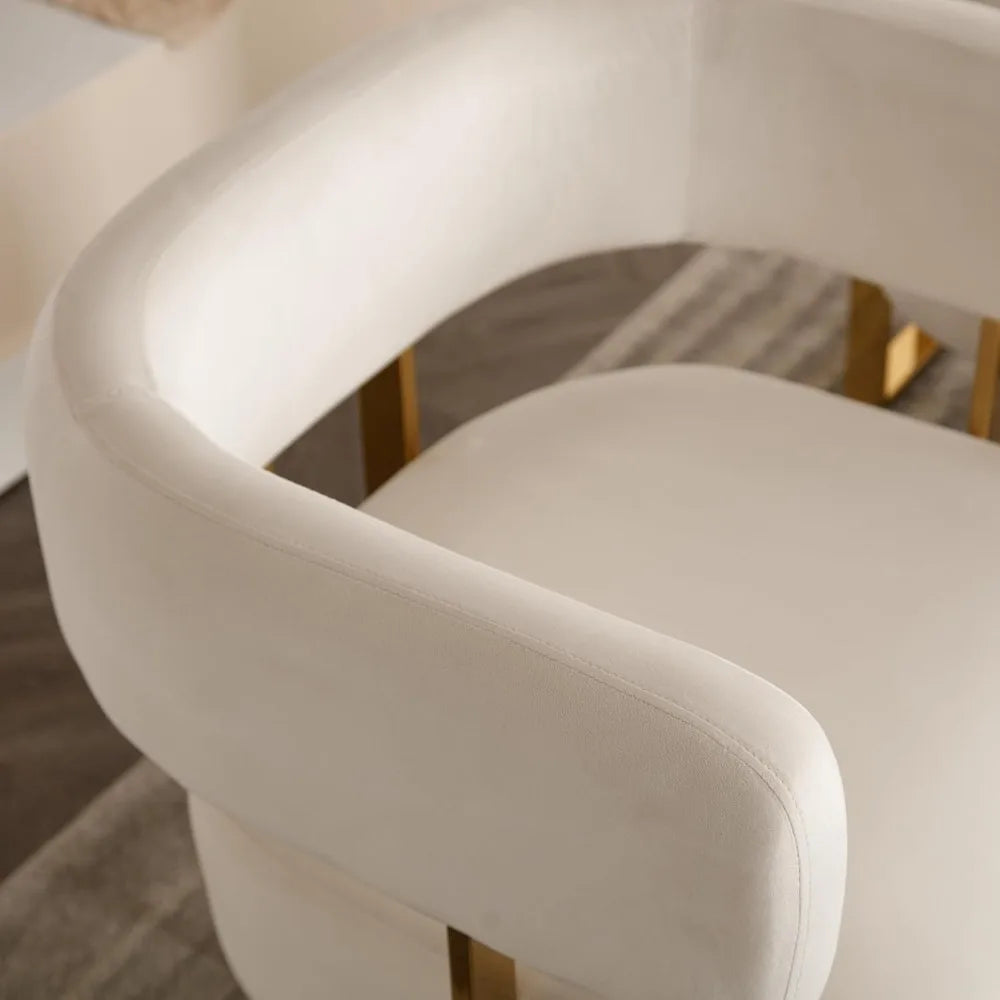 Chairs Set of 2 Living Room Side Chairs with Golden Metal Legs Soft Velvet Upholstered Reading Armchairs for Bedroom/ Ivory