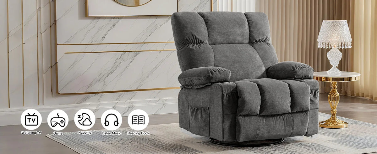 MAHOMICO Recliner Chair Oversized Swivel Rocker with Vibration Massage & Lumbar Heating, 360° Swivel, USB Charging Port