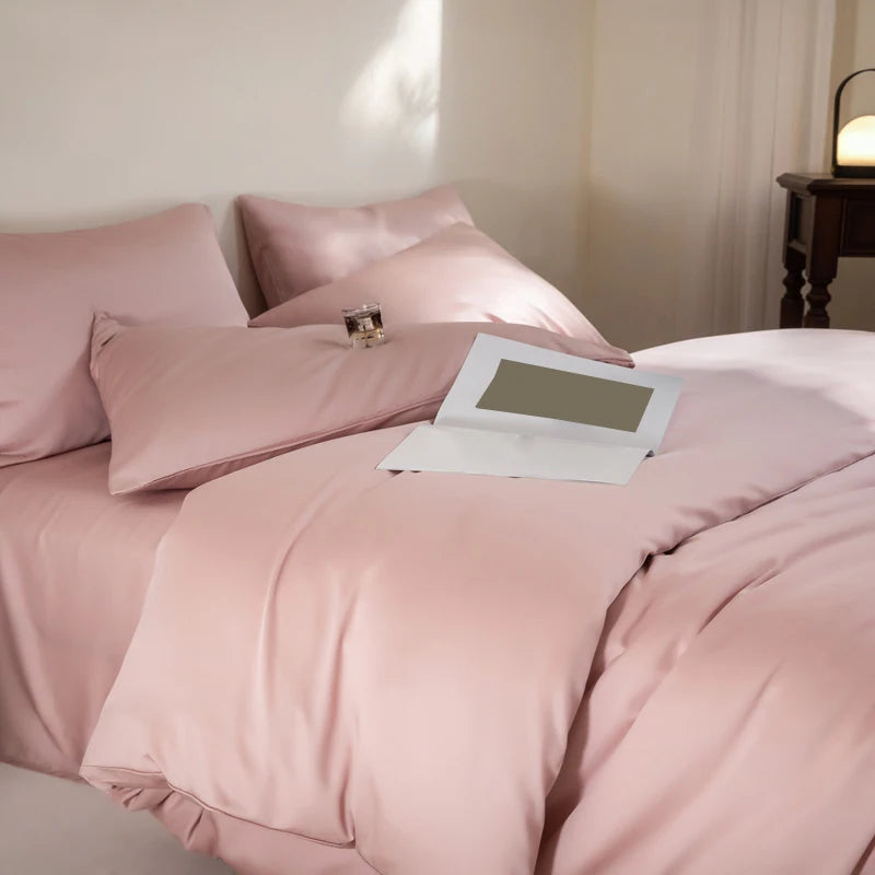 Luxury Bedding Set with Duvet Cover Silk Cotton Duvet Cover Bed Sheet Solid Color bedsheets full set 4 pcs Queen King Size