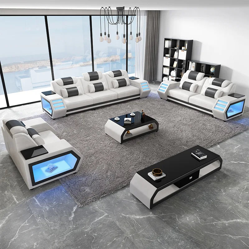 Modern multi-functional storage sofa living room with led lights large apartment sofa combination home