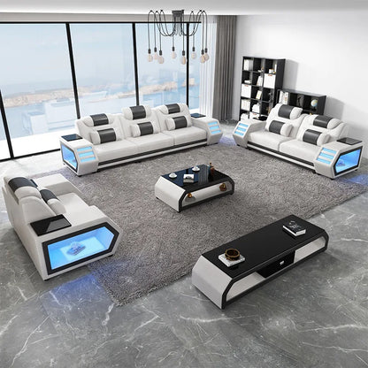 Modern multi-functional storage sofa living room with led lights large apartment sofa combination home