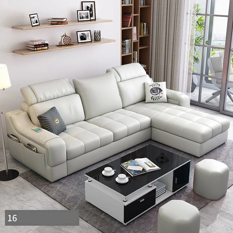 American Style Chaise Couch L Shaped Modular Living Room Synthetic Leather Sofa