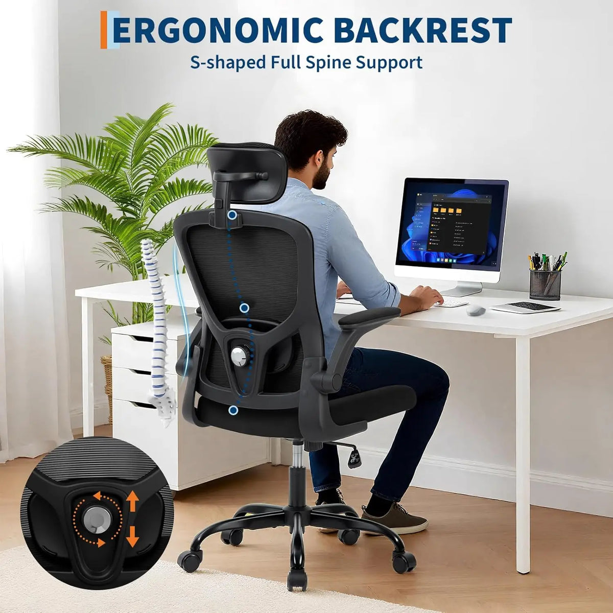 Office Computer Desk Chair Ergonomic Office Chair High-Back Mesh Home Office Chair With Adjustable Headrest And Lumbar Support