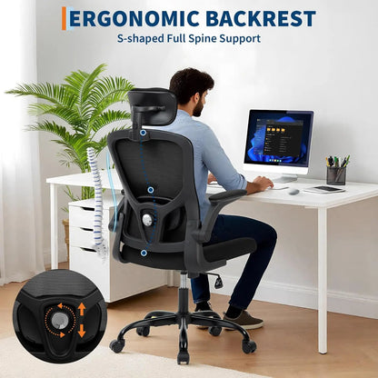 Office Computer Desk Chair Ergonomic Office Chair High-Back Mesh Home Office Chair With Adjustable Headrest And Lumbar Support