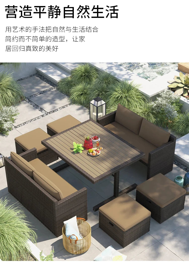 Outdoor rattan tables and chairs balcony rattan sofa courtyard leisure rattan art