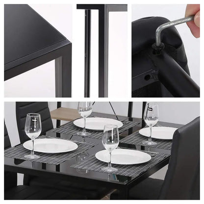 Dining Room Table Set 5-Piece Kitchen with 4 Faux Leather Metal Frame Chairs Rectangular Modern for Small Spaces w/Glass Tableto